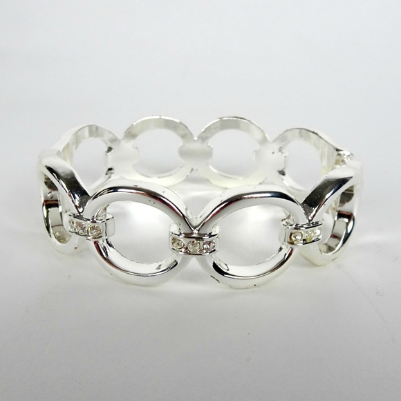 Palm Beach Jewelry - Silvertone Crystal Hinge Cuff Bangle Bracelet